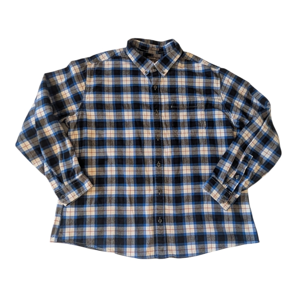 Eddie Bauer Classic Fit Blue Plaid Button Down Collar Flannel Shirt Men's XXL